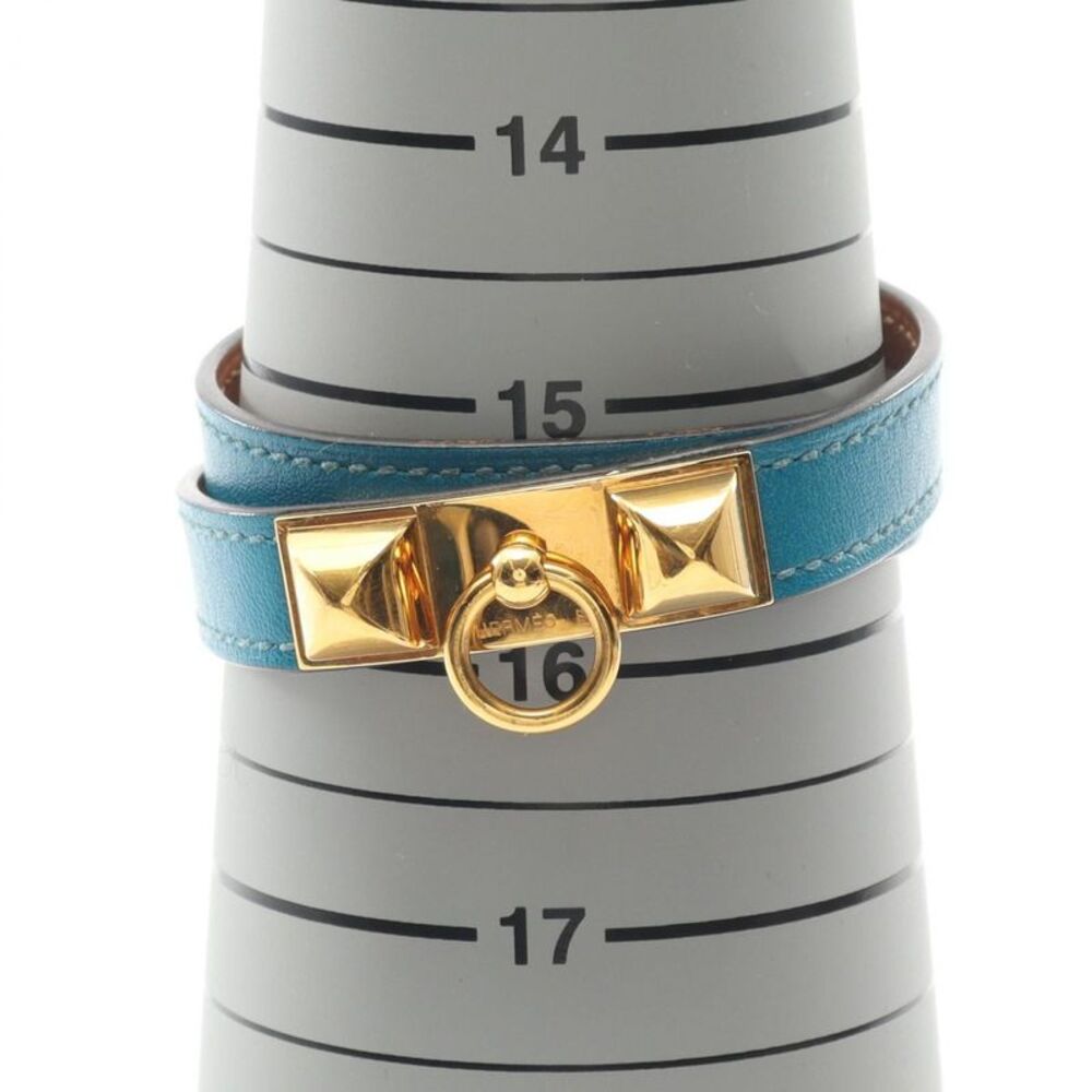 Hermes Leather Gold Plated Rivale Double Tour Bracelet - Picture 5 of 6